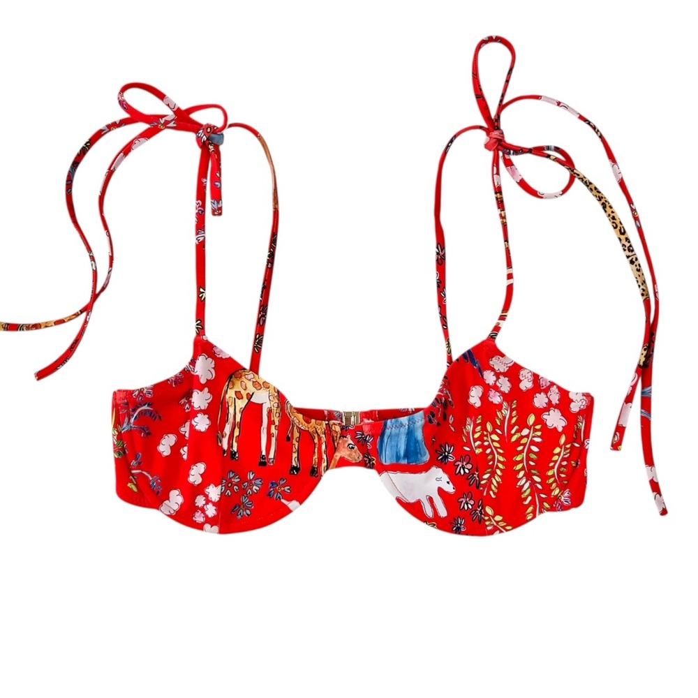 Dauphinette Underwire Swim Top in Fever Dream - Red Printed Bikini Top sz L